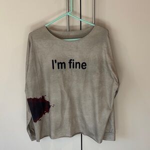 Gray Long Sleeve Shirt with Text